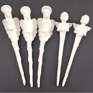 Lot/5 Cherub & Angel Porcelain Icicle Ornaments White 7.5" Vintage Christmas
